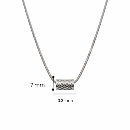 LATTICE CYLINDER - STEEL - 7mm Pure Titanium Steel Pendant with 19inch Snake 3mm Steel Chain for Men & Boys — SS Pendant/ Necklace for Men | THE MEN THING