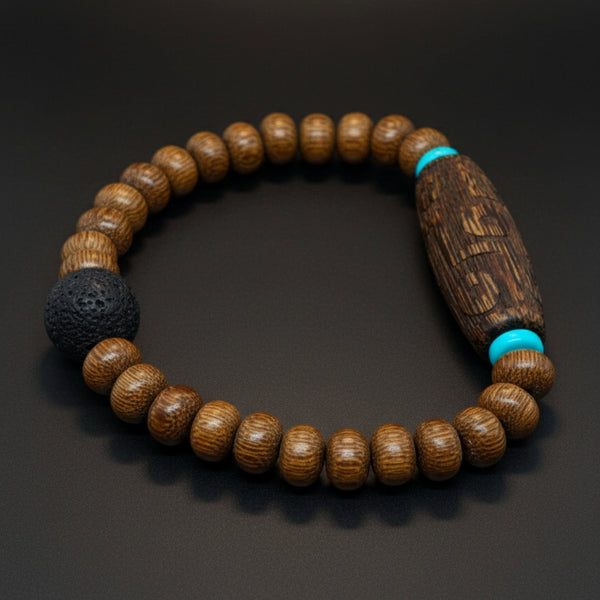 LAVA SAGE  - 10mm Wooden Beads Bracelet with Natural Stone - Adjustable Bracelet