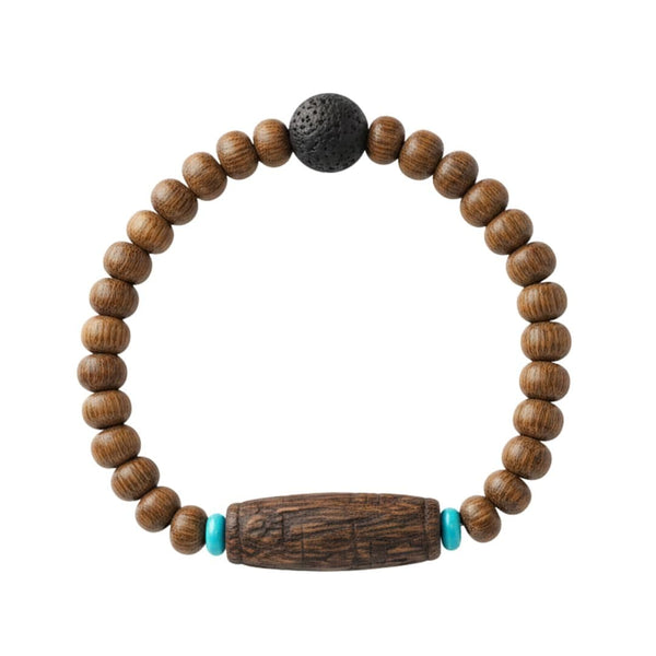 LAVA SAGE  - 10mm Wooden Beads Bracelet with Natural Stone - Adjustable Bracelet