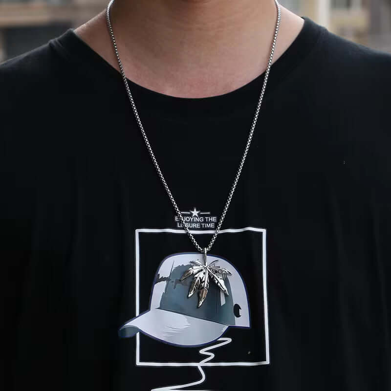 LEAFEN (T) - Pure Titanium Steel Pendant with Stainless Steel 24inch Round Box Chain, European trending Style for Men & Boy - THE MEN THING