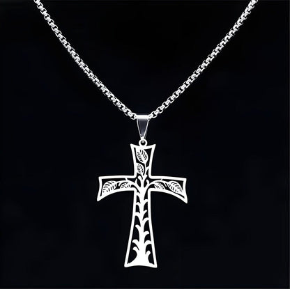 LEAFLINE CRUCIFIX - 24inch Pure Stainless Steel  Round box Chain for Men, European trending Style for Men & Boy - THE MEN THING