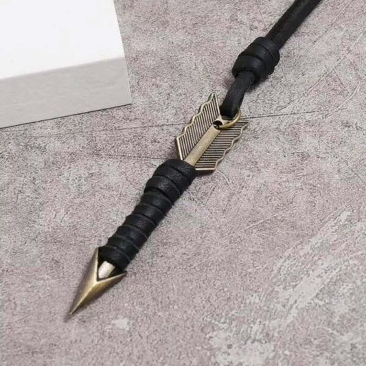 LEATHER BOALT BLACK - Vintage Alloy Black Wrapped Arrow Pendant with Adjustable Pure Leather Cord Necklace for Men & Boys - THE MEN THING