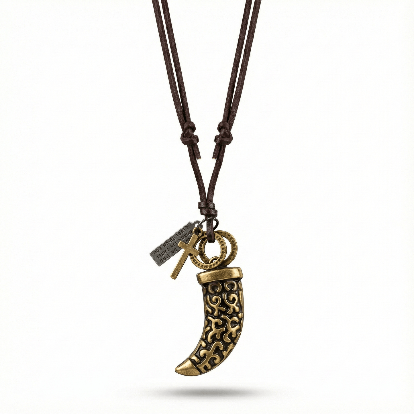LEGION FANG - Brass Gold  – 2-Inch Pure Stainless Steel Pendant with Adjustable Leather Rope for Men & Boys - THE MEN THING