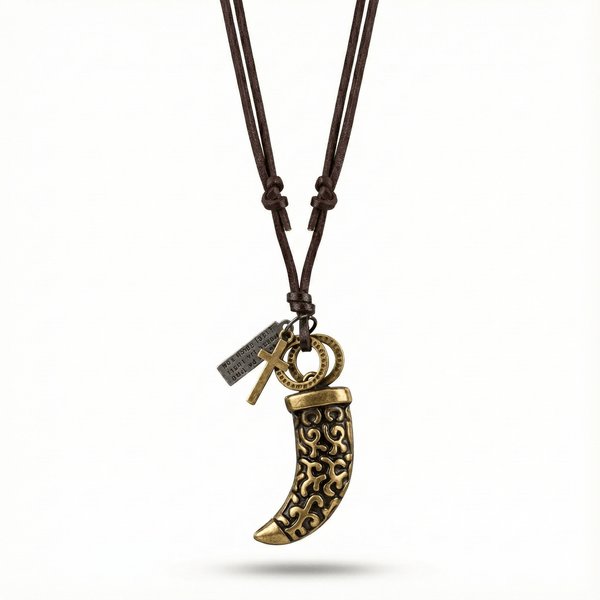 LEGION FANG - Brass Gold  – 2-Inch Pure Stainless Steel Pendant with Adjustable Leather Rope for Men & Boys