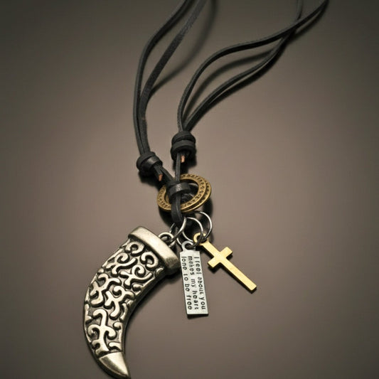 LEGION FANG - SILVER  – 2-Inch Pure Stainless Steel Pendant with Adjustable Leather Rope for Men & Boys - THE MEN THING