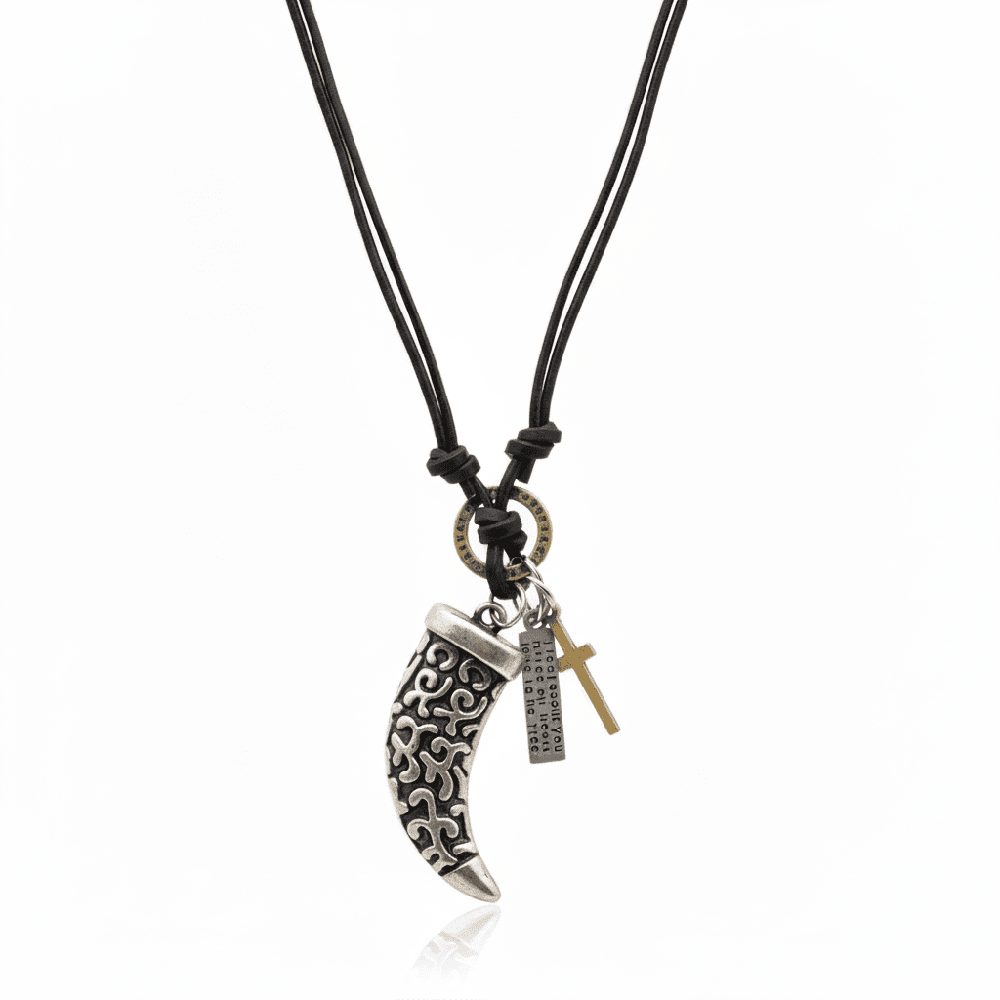 LEGION FANG - SILVER  – 2-Inch Pure Stainless Steel Pendant with Adjustable Leather Rope for Men & Boys - THE MEN THING