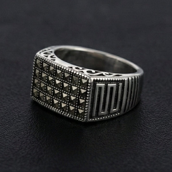 LEGION SIGNET RING - Pure Stainless Steel Men’s Steel-Plated Ring (Size : 17-22-27)