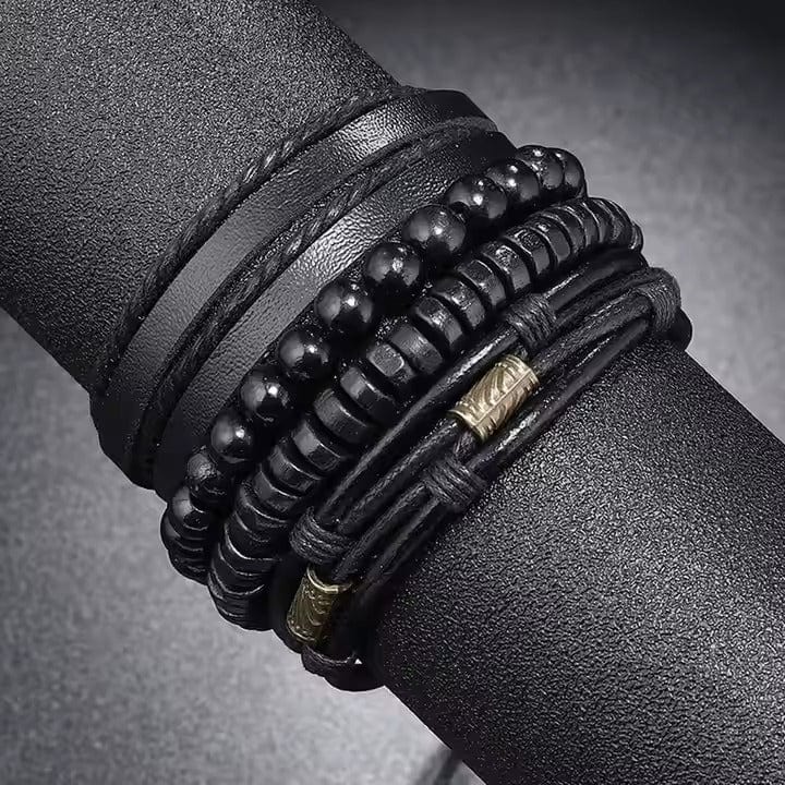 LEVIATHAN WRAP - 4 Pcs Genuine Braided Leather Bracelet Set for Men & Boys (8 inch) - THE MEN THING