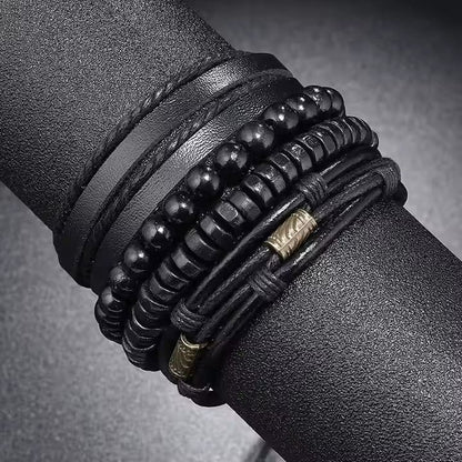 LEVIATHAN WRAP - 4 Pcs Genuine Braided Leather Bracelet Set for Men & Boys (8 inch) - THE MEN THING