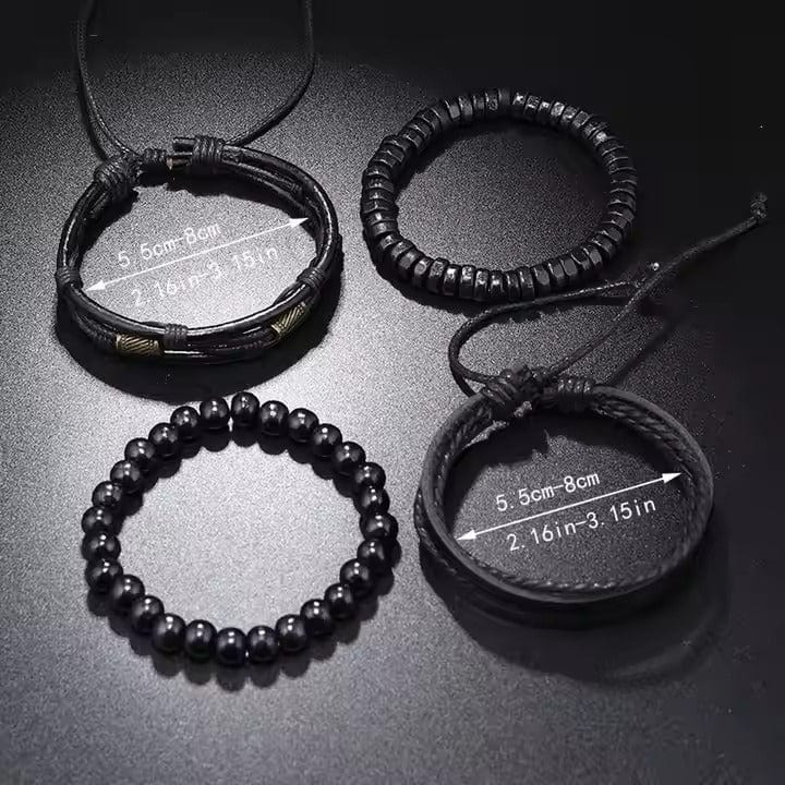 LEVIATHAN WRAP - 4 Pcs Genuine Braided Leather Bracelet Set for Men & Boys (8 inch) - THE MEN THING