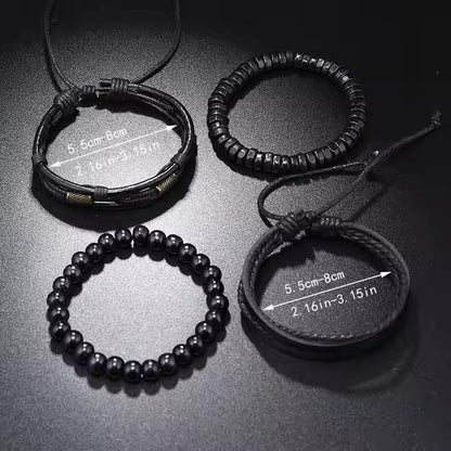 LEVIATHAN WRAP - 4 Pcs Genuine Braided Leather Bracelet Set for Men & Boys (8 inch) - THE MEN THING