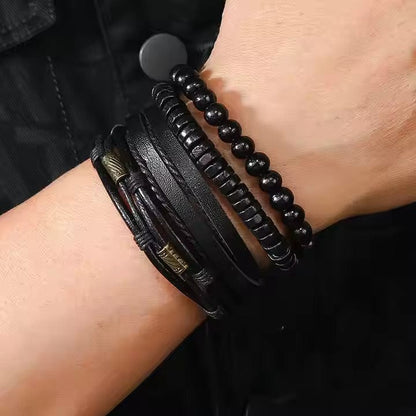 LEVIATHAN WRAP - 4 Pcs Genuine Braided Leather Bracelet Set for Men & Boys (8 inch) - THE MEN THING