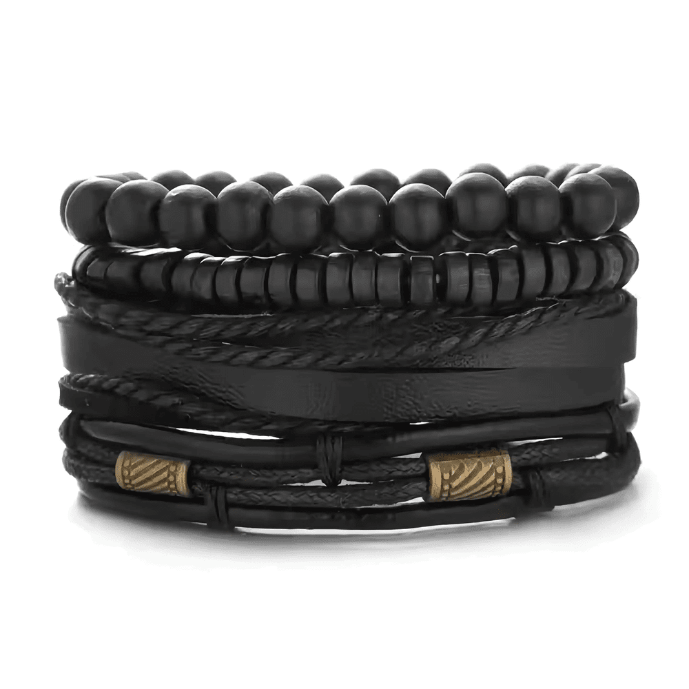 LEVIATHAN WRAP - 4 Pcs Genuine Braided Leather Bracelet Set for Men & Boys (8 inch) - THE MEN THING