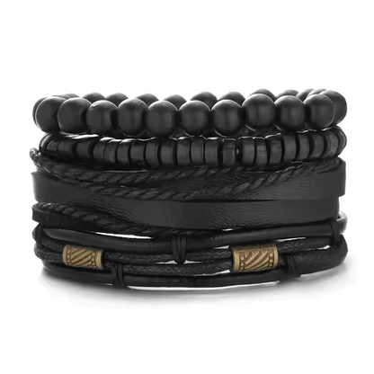 LEVIATHAN WRAP - 4 Pcs Genuine Braided Leather Bracelet Set for Men & Boys (8 inch) - THE MEN THING
