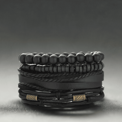 LEVIATHAN WRAP - 4 Pcs Genuine Braided Leather Bracelet Set for Men & Boys (8 inch) - THE MEN THING