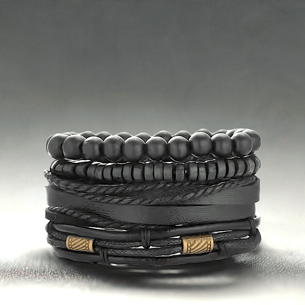 LEVIATHAN WRAP - 4 Pcs Genuine Braided Leather Bracelet Set for Men & Boys (8 inch) - THE MEN THING