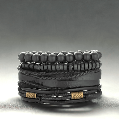 LEVIATHAN WRAP - 4 Pcs Genuine Braided Leather Bracelet Set for Men & Boys (8 inch) - THE MEN THING