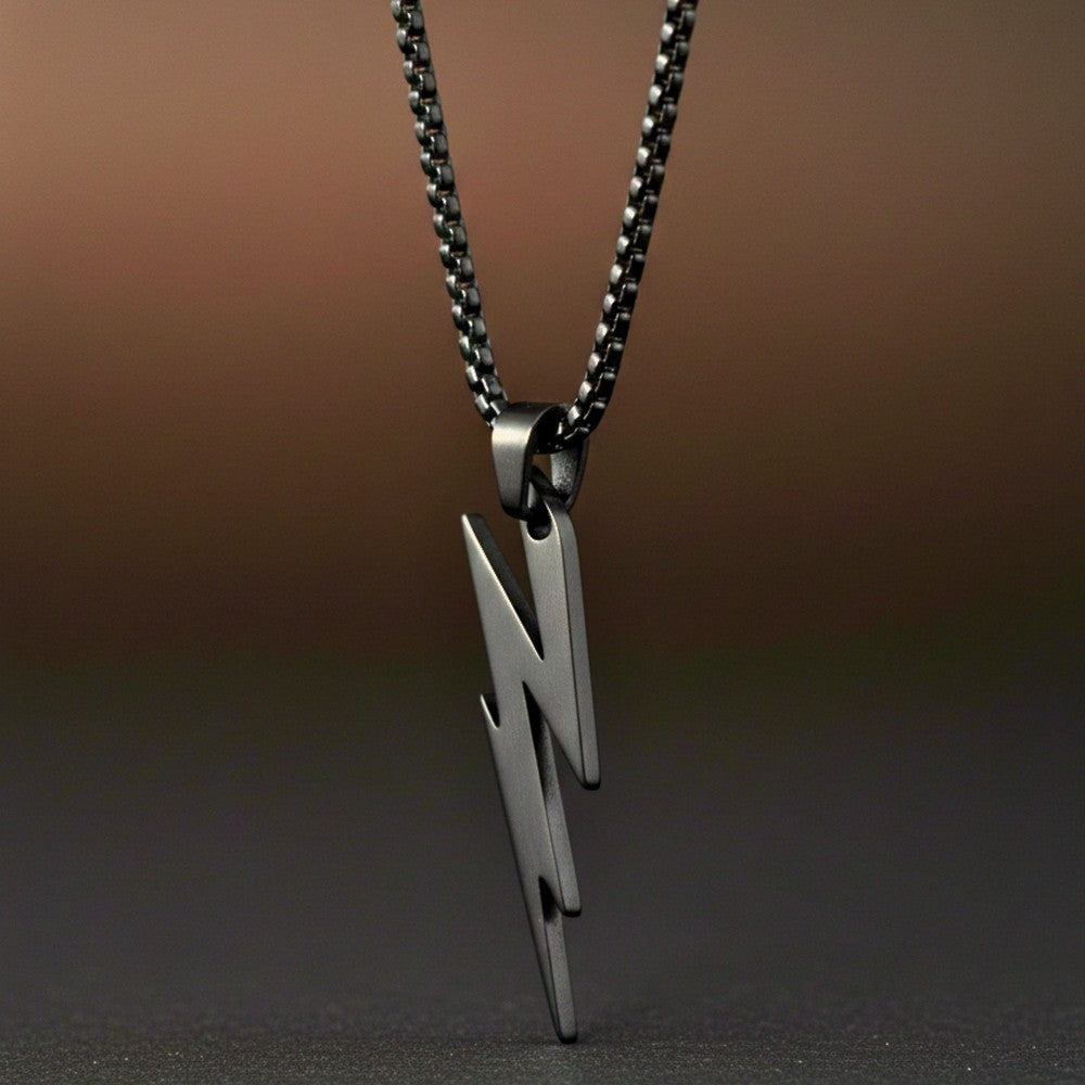LIGHTNING BLACK BOLT - 10mm Titanium Steel Pendant with 23inch Round Box 4 mm Chain for Men & Boys - THE MEN THING
