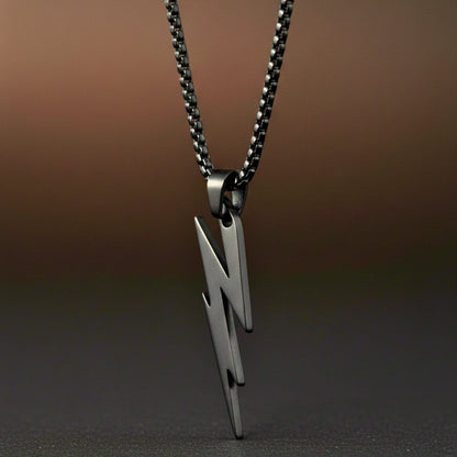 LIGHTNING BLACK BOLT - 10mm Titanium Steel Pendant with 23inch Round Box 4 mm Chain for Men & Boys - THE MEN THING