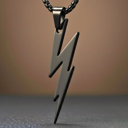LIGHTNING BLACK BOLT - 10mm Titanium Steel Pendant with 23inch Round Box 4 mm Chain for Men & Boys - THE MEN THING