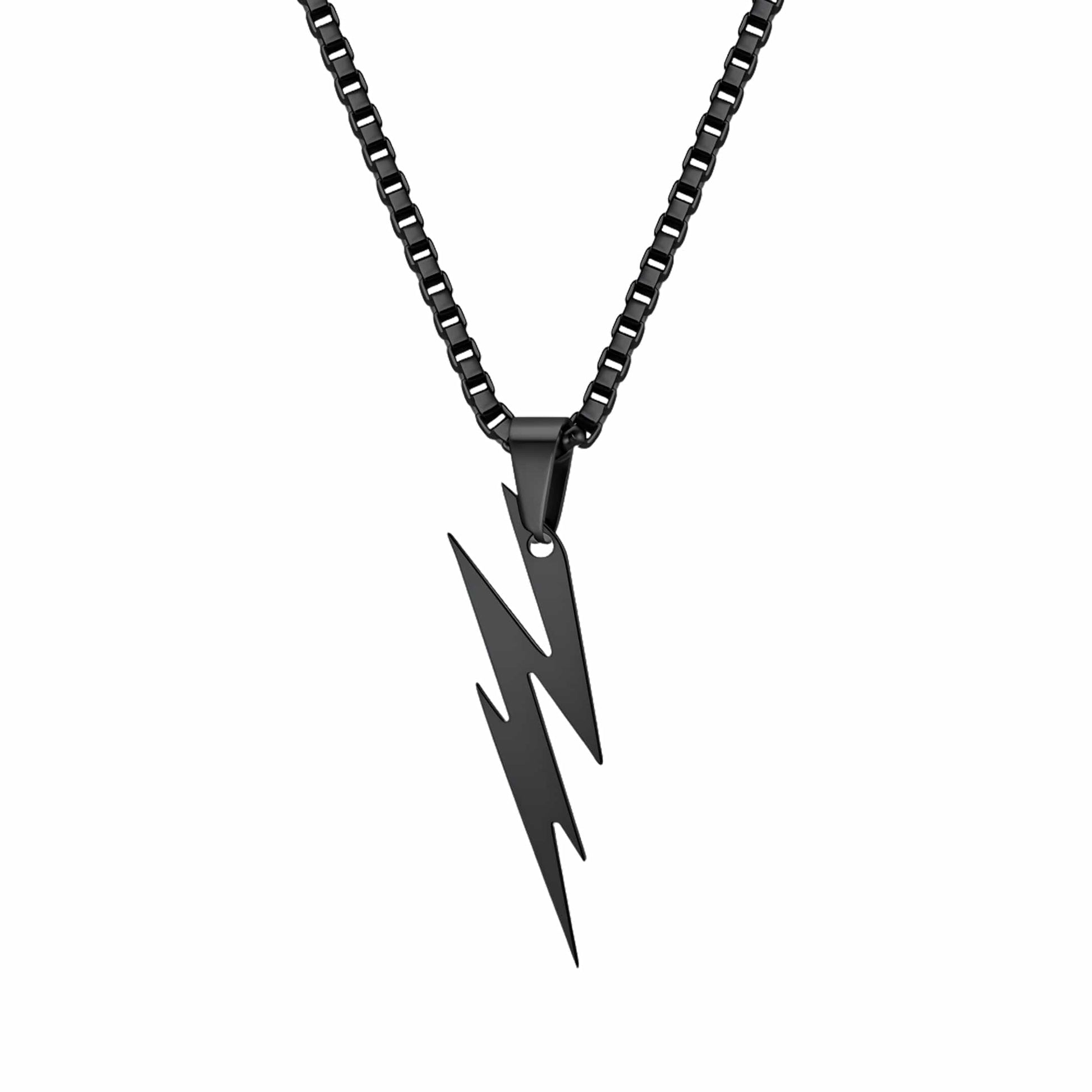 LIGHTNING BLACK BOLT - 10mm Titanium Steel Pendant with 23inch Round Box 4 mm Chain for Men & Boys - THE MEN THING