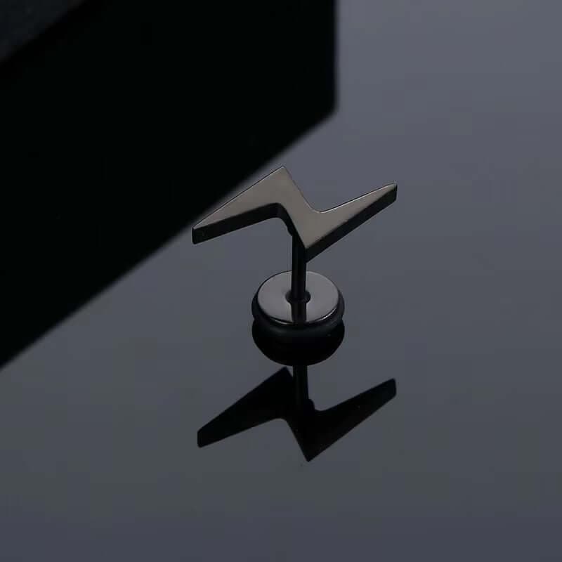 LIGHTNING BOLT BLACK - Pure Titanium Steel Piercing Ear Earrings for Men & Boys (2 Pcs) - THE MEN THING