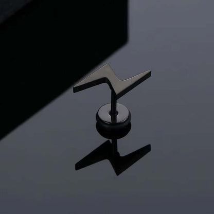 LIGHTNING BOLT BLACK - Pure Titanium Steel Piercing Ear Earrings for Men & Boys (2 Pcs) - THE MEN THING
