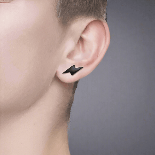 LIGHTNING BOLT BLACK - Pure Titanium Steel Piercing Ear Earrings for Men & Boys (2 Pcs)