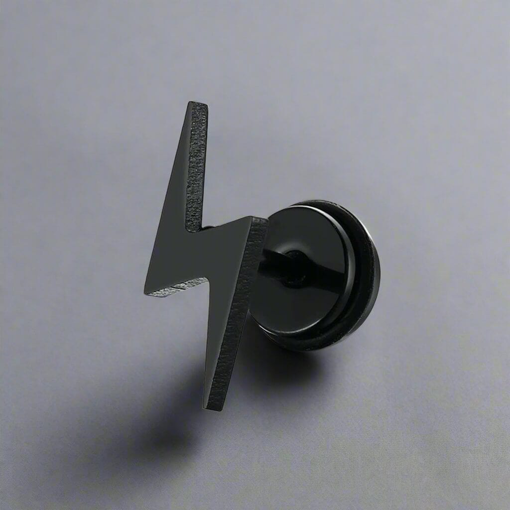 LIGHTNING BOLT BLACK - Pure Titanium Steel Piercing Ear Earrings for Men & Boys (2 Pcs) - THE MEN THING