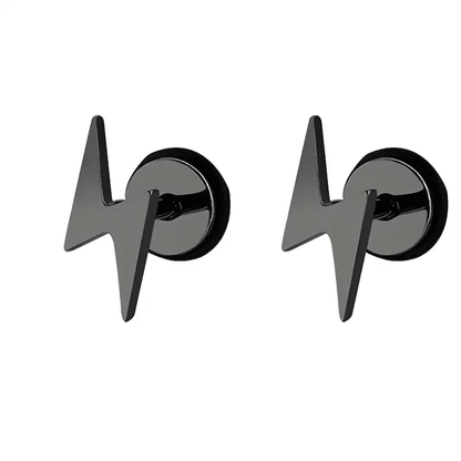 LIGHTNING BOLT BLACK - Pure Titanium Steel Piercing Ear Earrings for Men & Boys (2 Pcs) - THE MEN THING