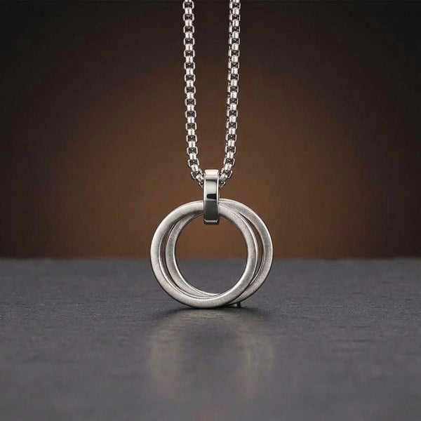 LINKED CIRCLE - 24mm Titanium Steel Pendant with 27inch Round Box 4mm Chain for Men & Boys