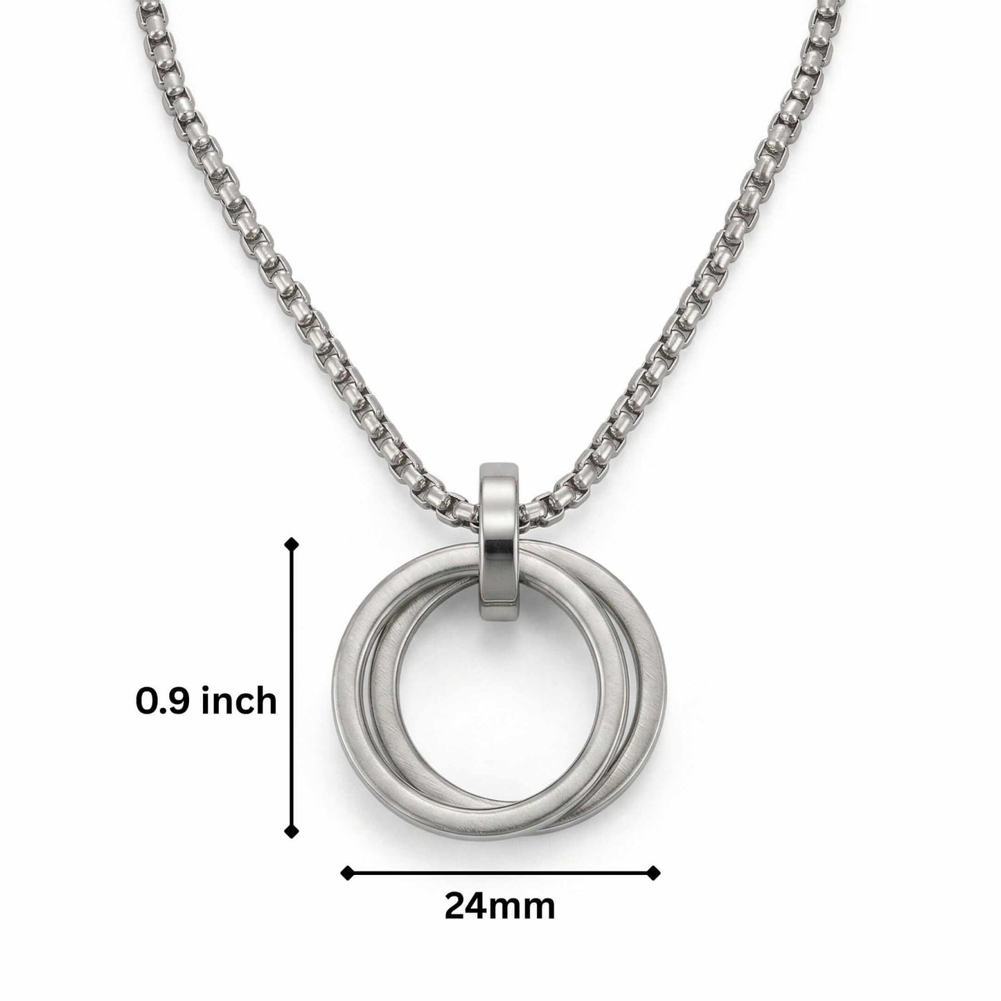 LINKED CIRCLE - 24mm Titanium Steel Pendant with 27inch Round Box 4mm Chain for Men & Boys - THE MEN THING