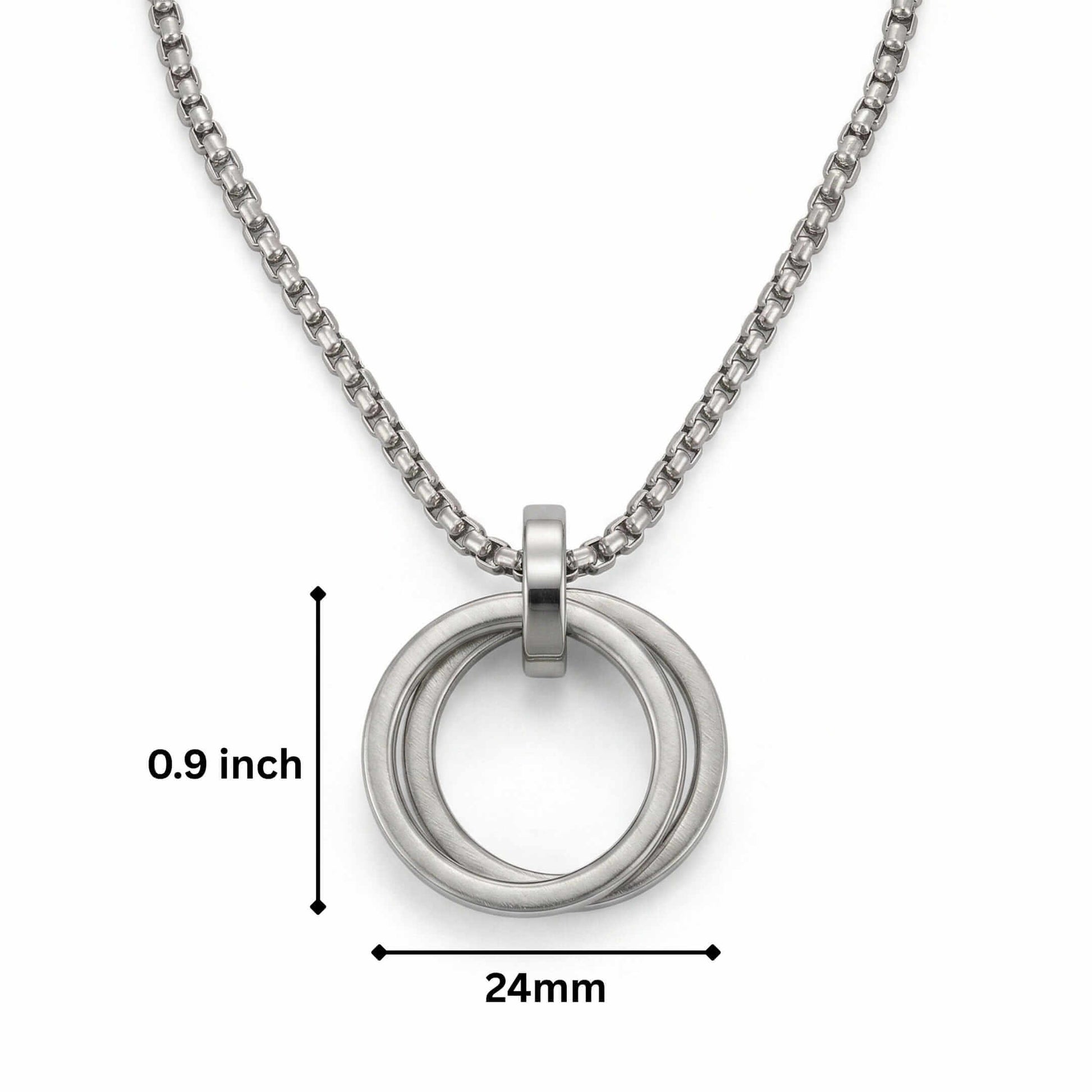 LINKED CIRCLE - 24mm Titanium Steel Pendant with 27inch Round Box 4mm Chain for Men & Boys - THE MEN THING