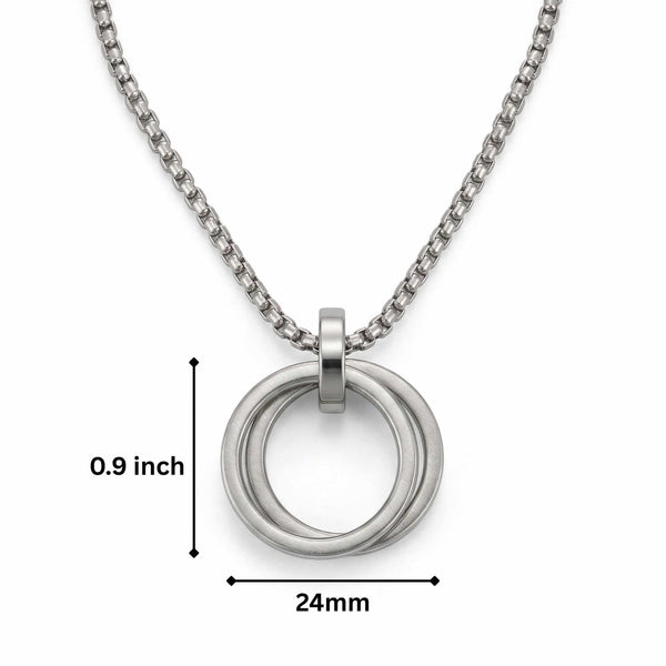 LINKED CIRCLE - 24mm Titanium Steel Pendant with 27inch Round Box 4mm Chain for Men & Boys