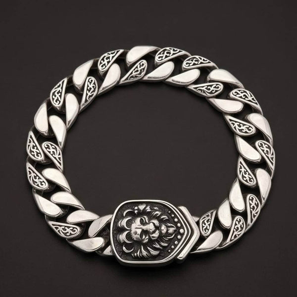 LION EMBLEM - 9mm Stainless Steel, 8.6 inch Hook Box Clasp Bracelet for Men & Boys