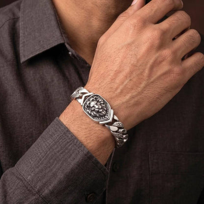 LION EMBLEM - 9mm Stainless Steel, 8.6 inch Hook Box Clasp Bracelet for Men & Boys — Steel Bracelets for Men | THE MEN THING