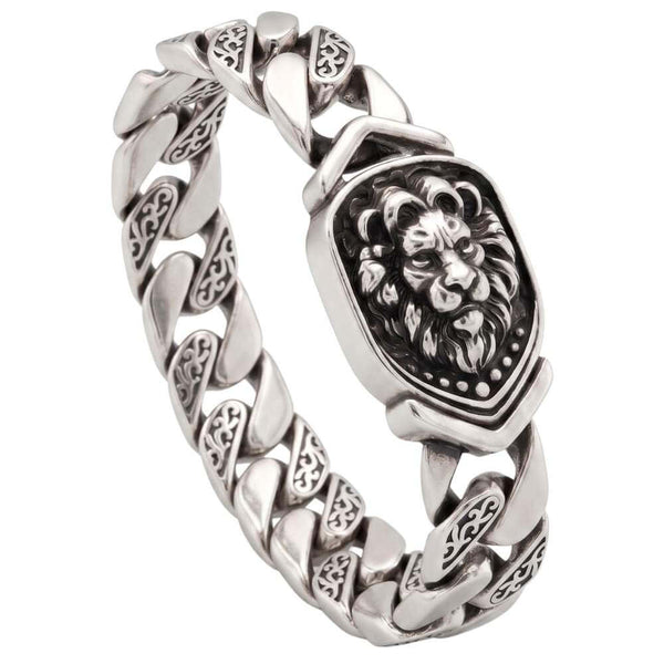 LION EMBLEM - 9mm Stainless Steel, 8.6 inch Hook Box Clasp Bracelet for Men & Boys