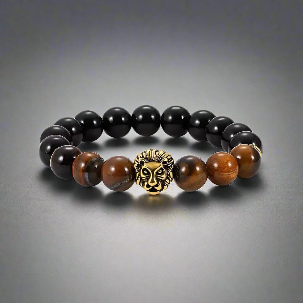 LION HEAD - Natural Beads Alloy Stretch Bracelet for Men and Boys - THE MEN THING