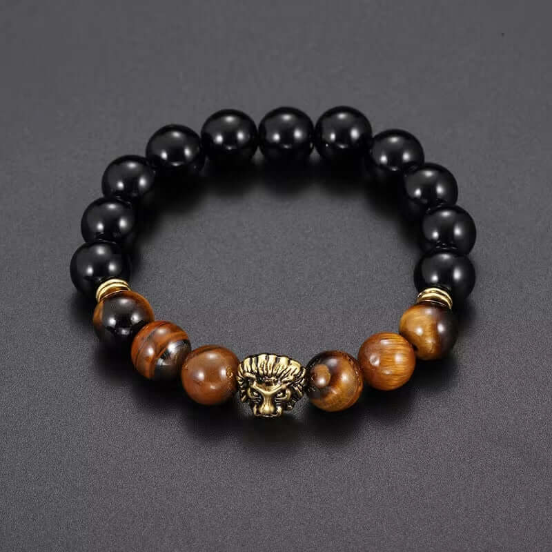 LION HEAD - Natural Beads Alloy Stretch Bracelet for Men and Boys - THE MEN THING
