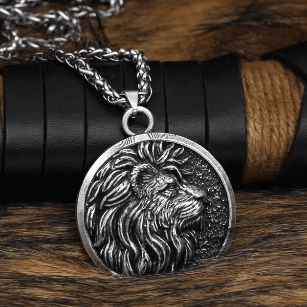 LION KING HEAD - Alloy Pendant with Stainless Steel 24inch Spiga Chain for Men & Boy