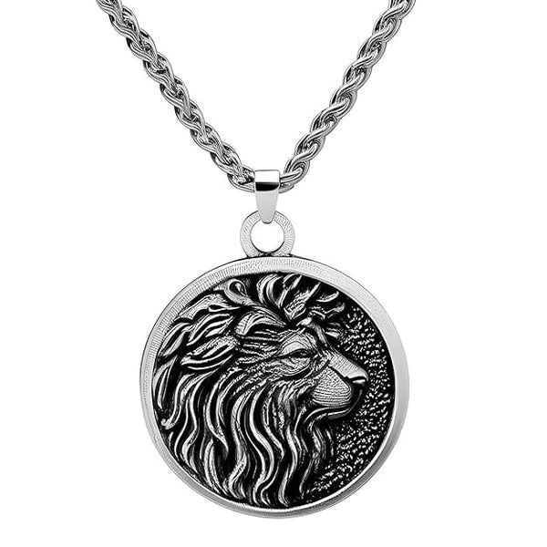 LION KING HEAD - Alloy Pendant with Stainless Steel 24inch Spiga Chain for Men & Boy