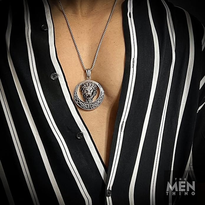LION KINGDOM -  Pure Titanium Steel Pendant with 24inch Round Box Chain for Men & Boys - THE MEN THING