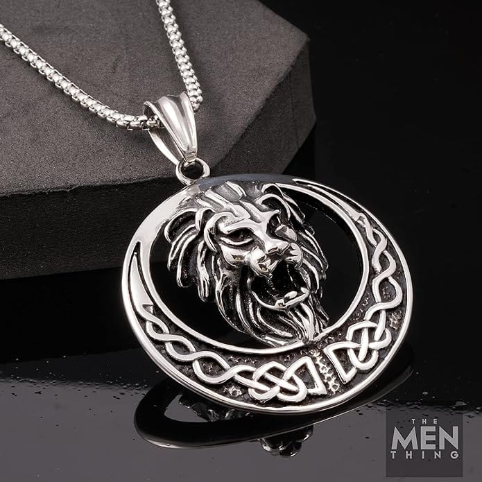 LION KINGDOM -  Pure Titanium Steel Pendant with 24inch Round Box Chain for Men & Boys - THE MEN THING