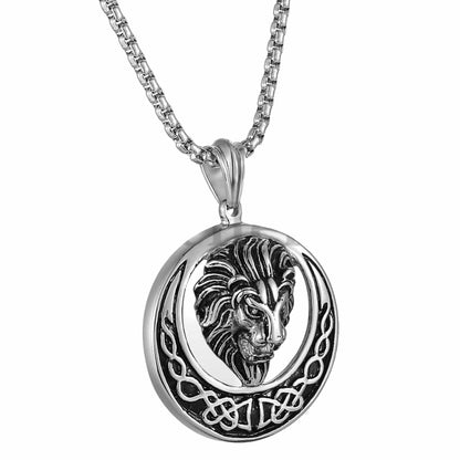 LION KINGDOM -  Pure Titanium Steel Pendant with 24inch Round Box Chain for Men & Boys - THE MEN THING