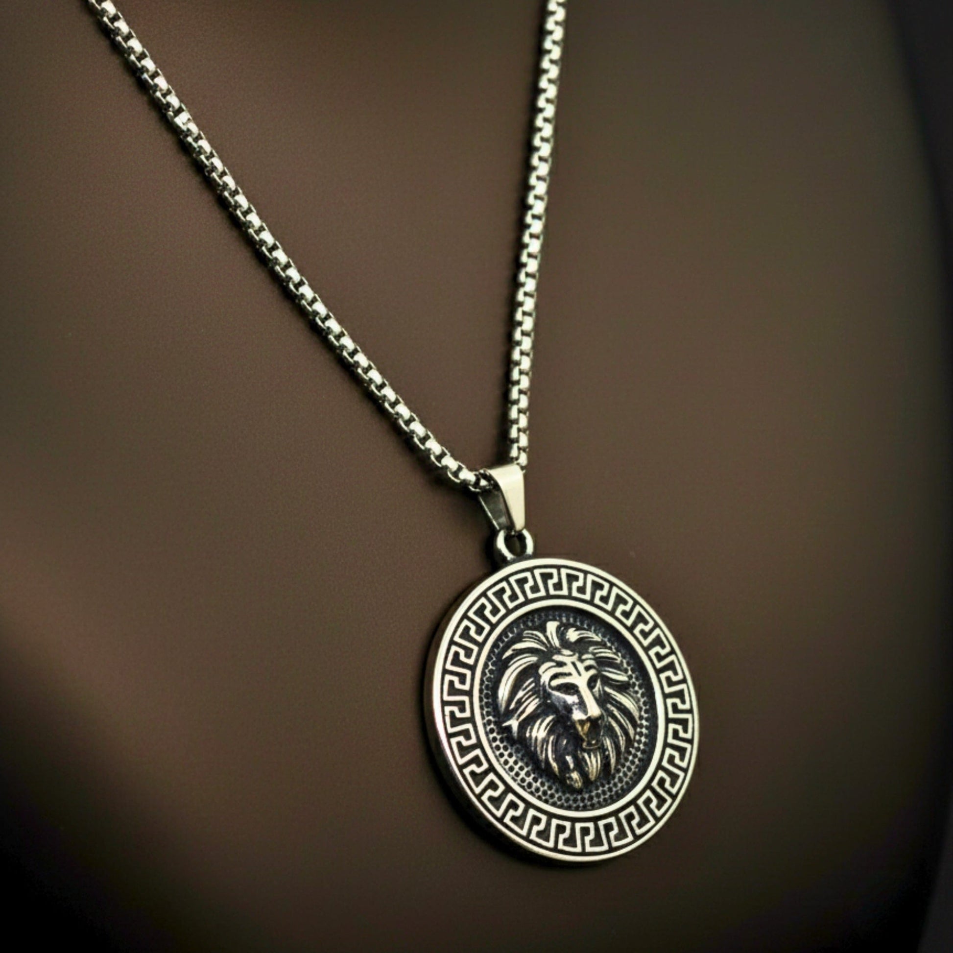 LION SEAL - 40mm Titanium Steel Pendant with 24inch Round Box 5mm Chain for Men & Boys - THE MEN THING