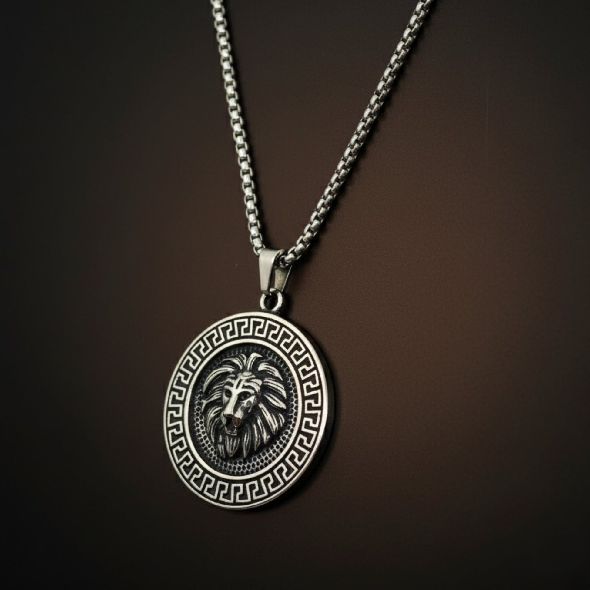 LION SEAL - 40mm Titanium Steel Pendant with 24inch Round Box 5mm Chain for Men & Boys - THE MEN THING