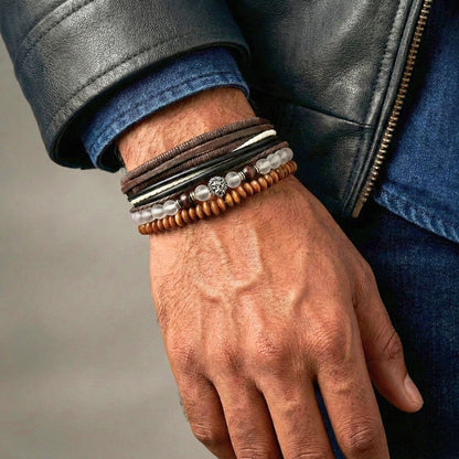 LIONHEART TRIBAL - 4 Pcs Genuine Leather Adjustable Bracelet Set for Men & Boys (8 inch) - THE MEN THING
