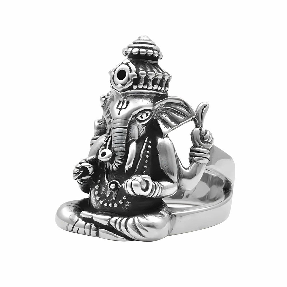 LORD GANESHA RING - Pure Stainless Steel Men’s Steel-Plated Ring – Statement Luxury Jewelry (Size : 17-26) - THE MEN THING