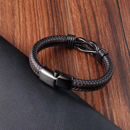 LOVE KNOT BROWN - Genuine Leather Braided Bracelet with Stainless Steel Magnetic Buckle for Men & Boys (8 inch) - THE MEN THING