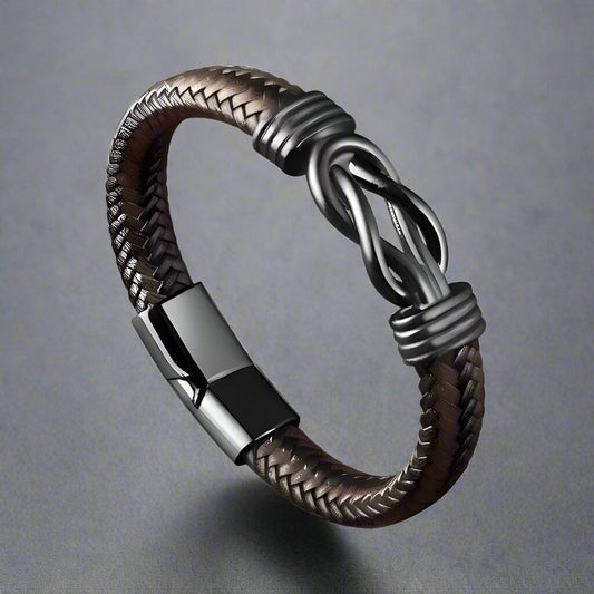 LOVE KNOT BROWN - Genuine Leather Braided Bracelet with Stainless Steel Magnetic Buckle for Men & Boys (8 inch) - THE MEN THING